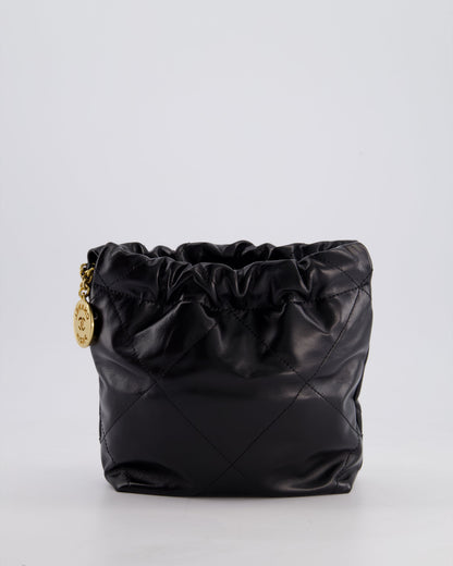 *RARE* Chanel Mini 22 Bag in Black Shiny Calfskin with Gold Hardware and Pearls CC Chain Detail