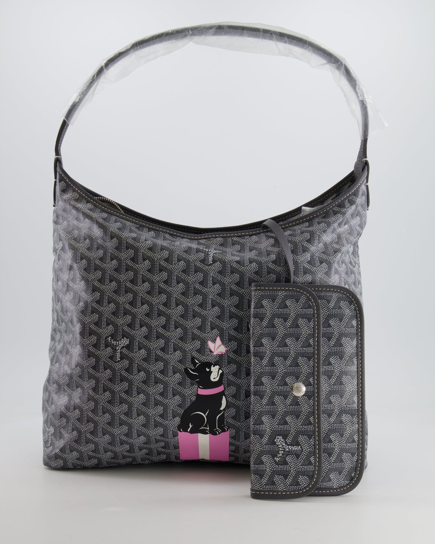 Goyard Grey Goyardine Canvas Boheme Hobo Bag with Dog Print