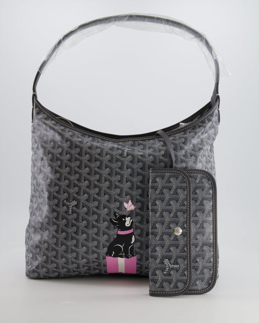 Goyard Grey Goyardine Canvas Boheme Hobo Bag with Dog Print