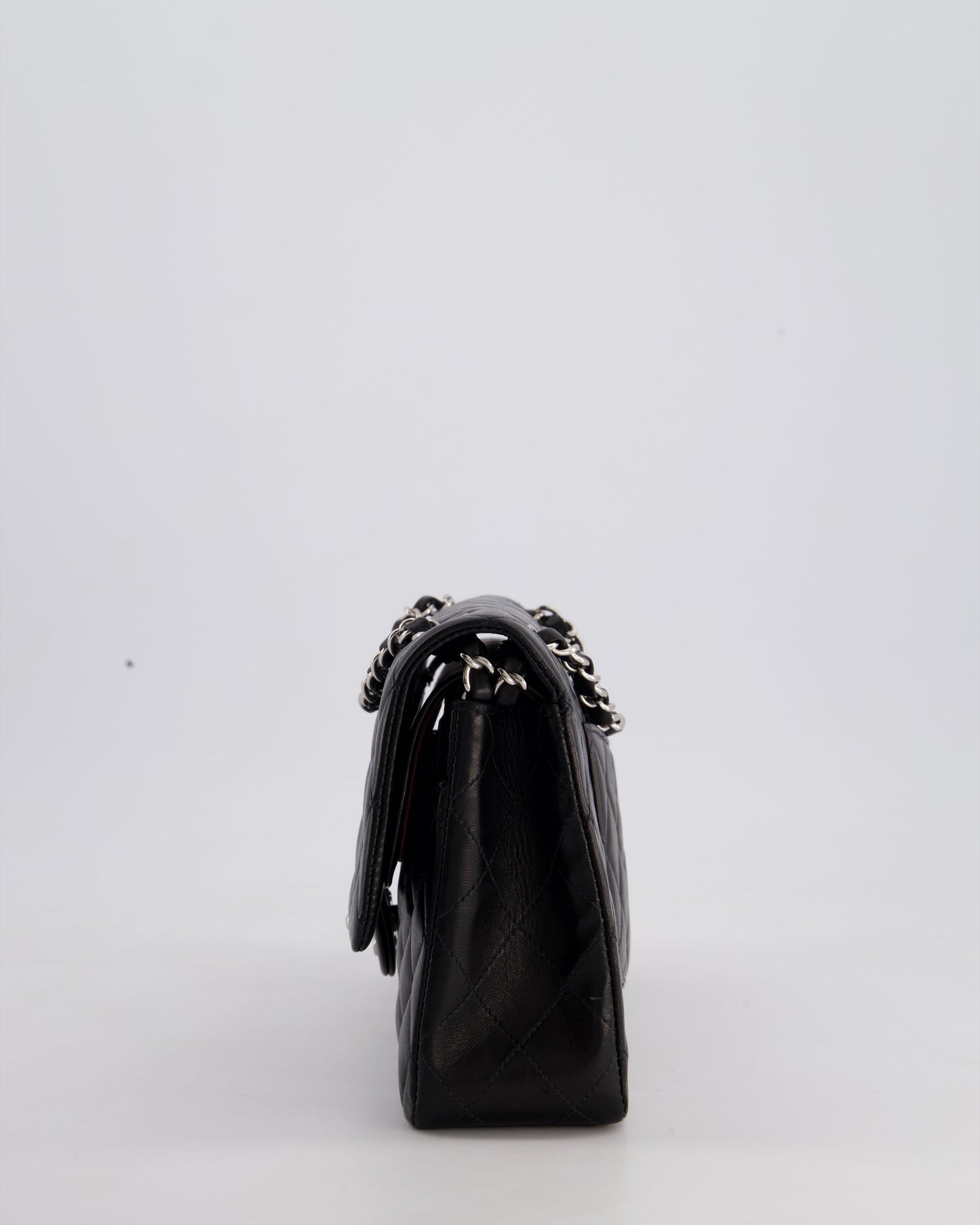 Chanel Black Medium Classic Double Flap Bag in Lambskin Leather with Silver Hardware