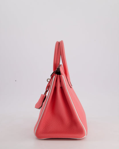 *RARE* Hermès Birkin HSS 25cm Retourne in Rose D'Ete and White Clemence Leather with Palladium Hardware&nbsp;