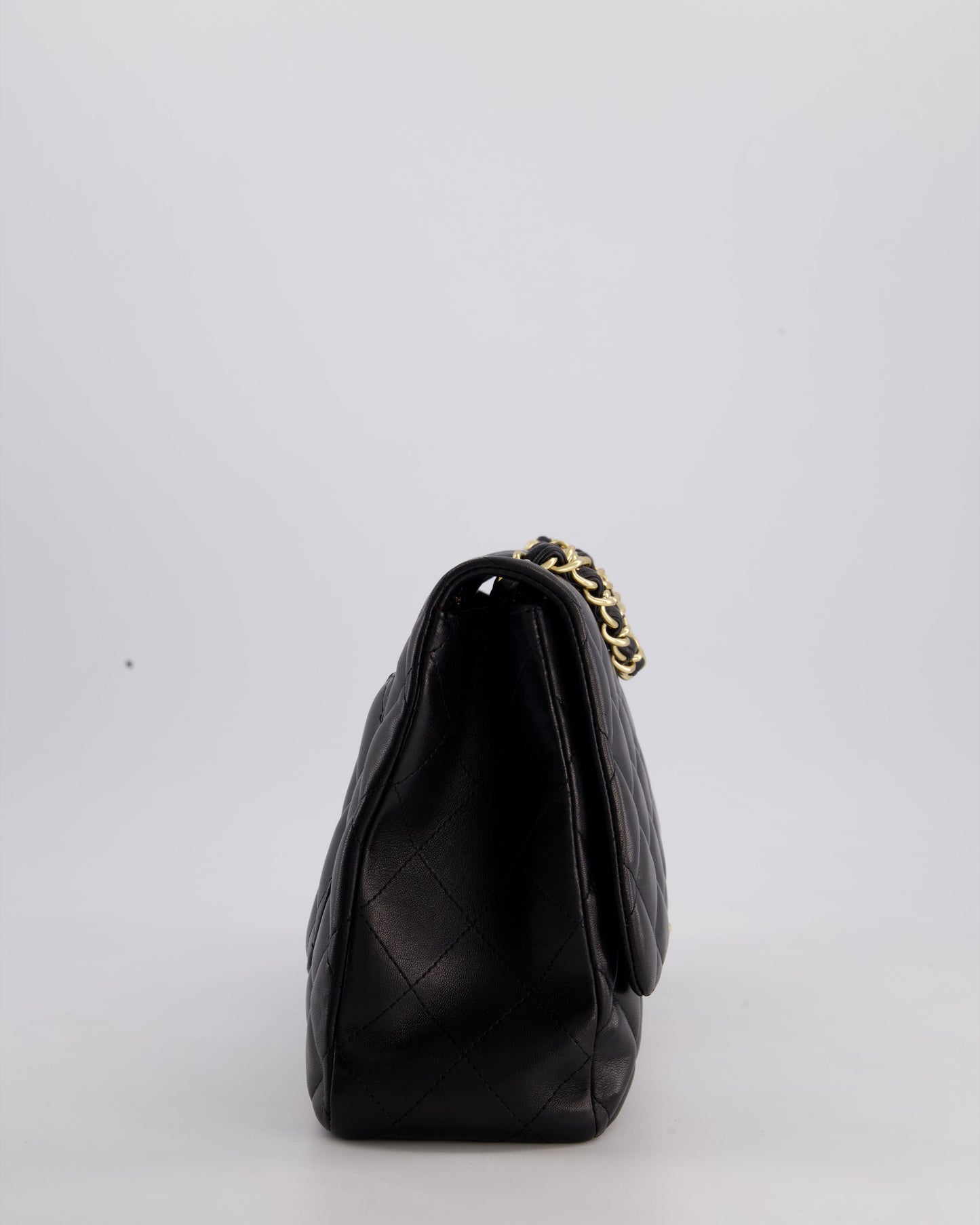 Chanel Black Jumbo Classic Single Flap Bag in Lambskin Leather with Gold Hardware
