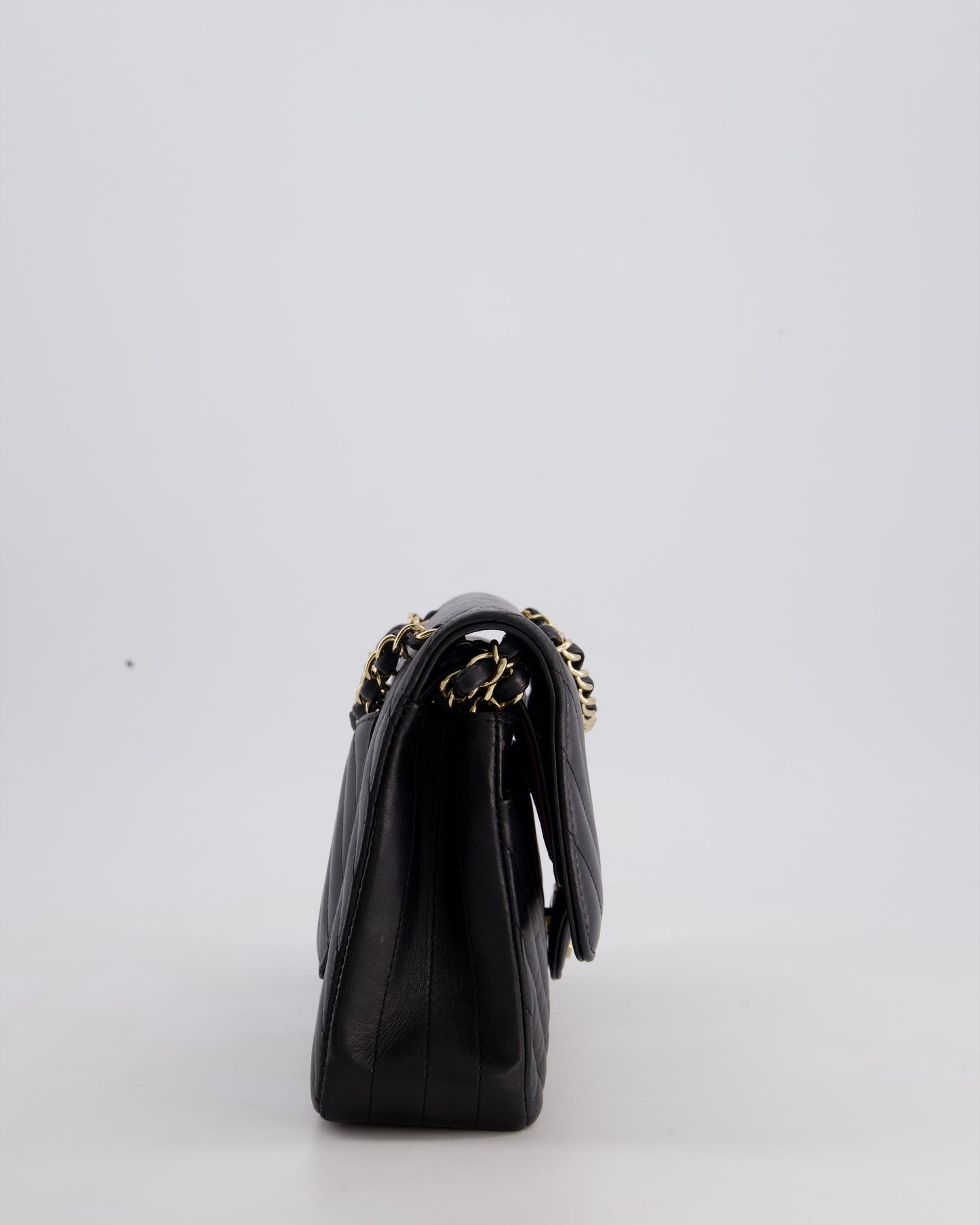 Chanel Black Chevron Medium Classic Double Flap Bag in Lambskin Leather with Gold Hardware
