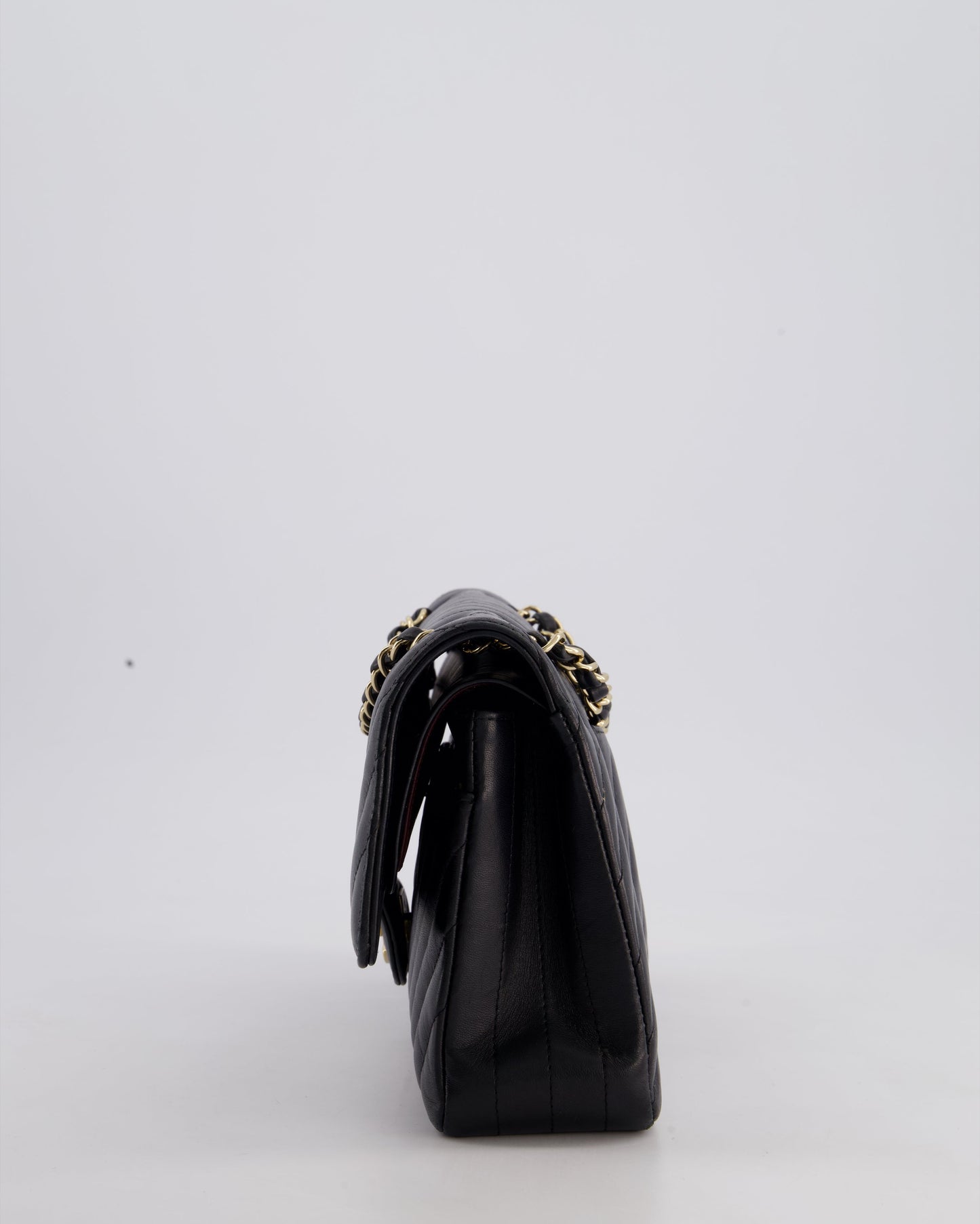 Chanel Black Chevron Medium Classic Double Flap Bag in Lambskin Leather with Gold Hardware