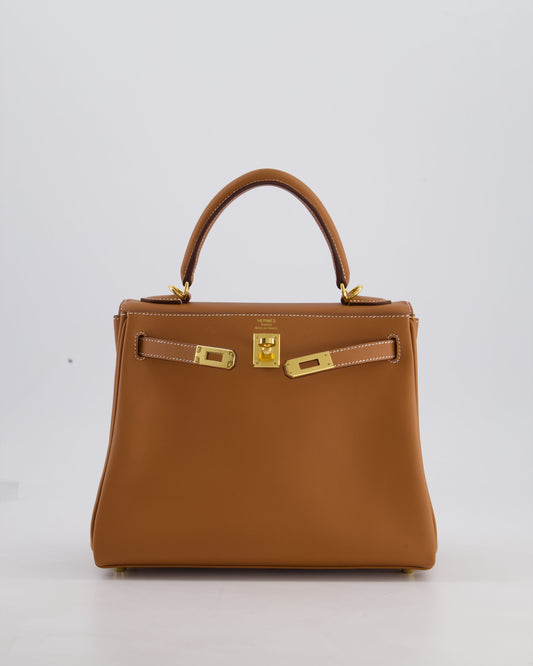 Hermès Kelly 25cm Retourne Bag in Gold Swift Leather with Gold Hardware