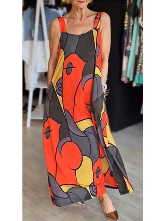 Vestidos estampados con tirantes finos para mujer, moda informal, con bolsillos, sueltos, largos, para ir al trabajo, maxivestidos, novedad de verano 2025