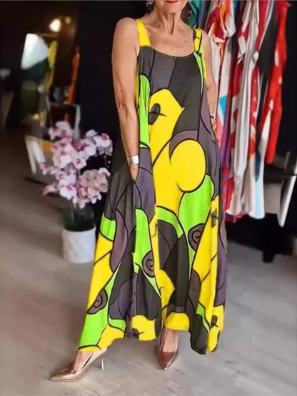Vestidos estampados con tirantes finos para mujer, moda informal, con bolsillos, sueltos, largos, para ir al trabajo, maxivestidos, novedad de verano 2025