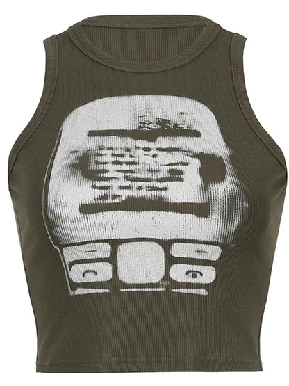 Printed y2k Cropped Tanks Crop Top Sleeveless O Neck Corset Tops Female Summer Basic Tee Tops Club