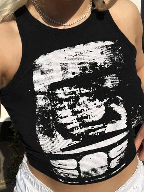 Printed y2k Cropped Tanks Crop Top Sleeveless O Neck Corset Tops Female Summer Basic Tee Tops Club
