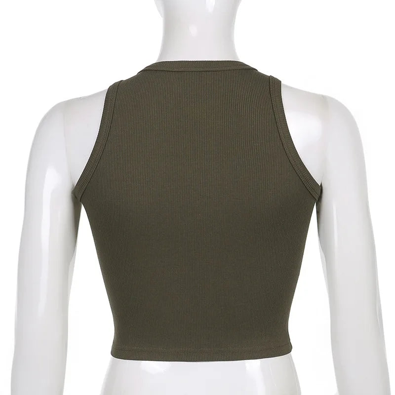 Printed y2k Cropped Tanks Crop Top Sleeveless O Neck Corset Tops Female Summer Basic Tee Tops Club