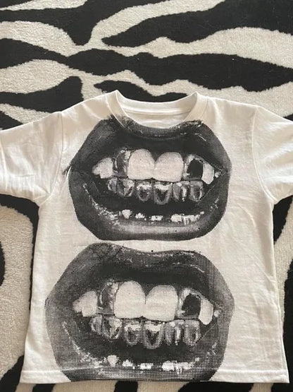Punk Y2K Baby Short Sleeve Top Gothic Street T-shirt Women’s Leisure Basic T-shirt Women’s 2025 Summer Top E Girls’ Gothic EMO