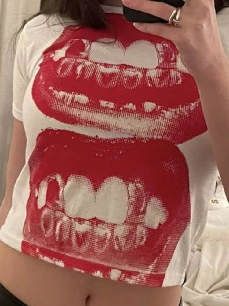 Punk Y2K Baby Short Sleeve Top Gothic Street T-shirt Women’s Leisure Basic T-shirt Women’s 2025 Summer Top E Girls’ Gothic EMO