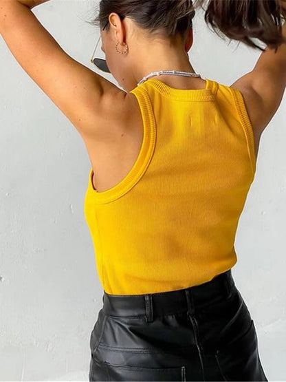 Ribbed Knitted Tops Neck Summer Basic Shirts White Black Casual Sport Vest Off Shoulder Green Women’s Tank Top