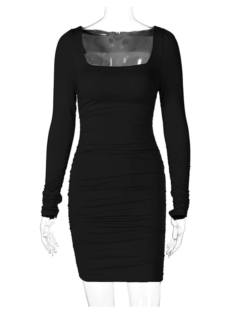 Vestido mini fruncido de manga larga para mujer, ajustado, sexy, elegante, para fiesta, ropa de calle, otoño invierno 2025, ropa blanca para club