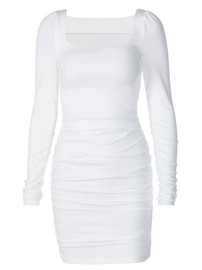 Vestido mini fruncido de manga larga para mujer, ajustado, sexy, elegante, para fiesta, ropa de calle, otoño invierno 2025, ropa blanca para club