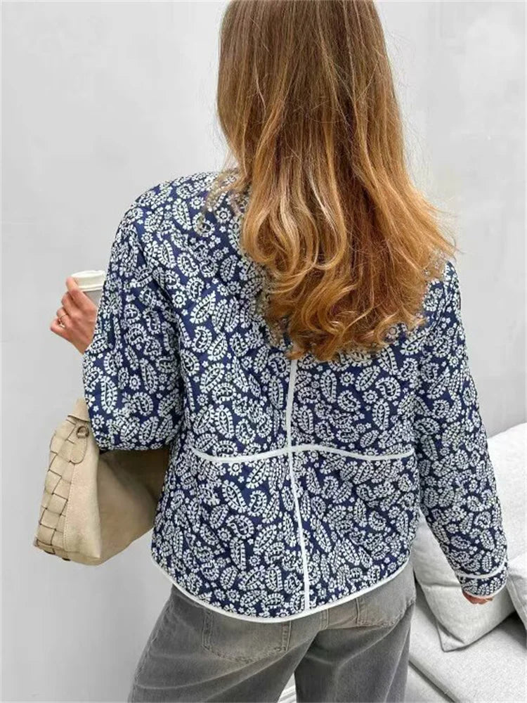 Chaquetas de retazos estampadas de moda para mujer, abrigo holgado de manga larga con contraste y bolsillo para otoño, cárdigan de calle para mujer