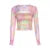 Top encogimiento de hombros con camisola Y2K, ropa para mujer, estampado tie-dye, volantes, manga larga, pareo y chaleco sin mangas, ropa de los años 2000