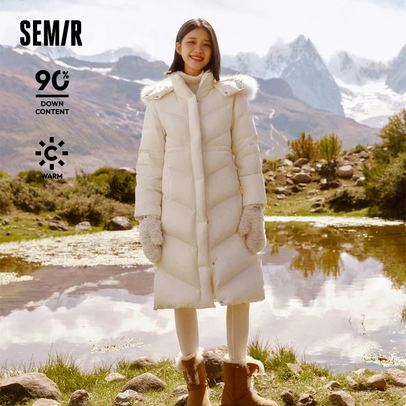 Chaqueta de plumón para mujer, larga, desmontable, con cuello de piel de zorro y capucha, nueva chaqueta de plumón de ganso térmica impermeable de invierno.