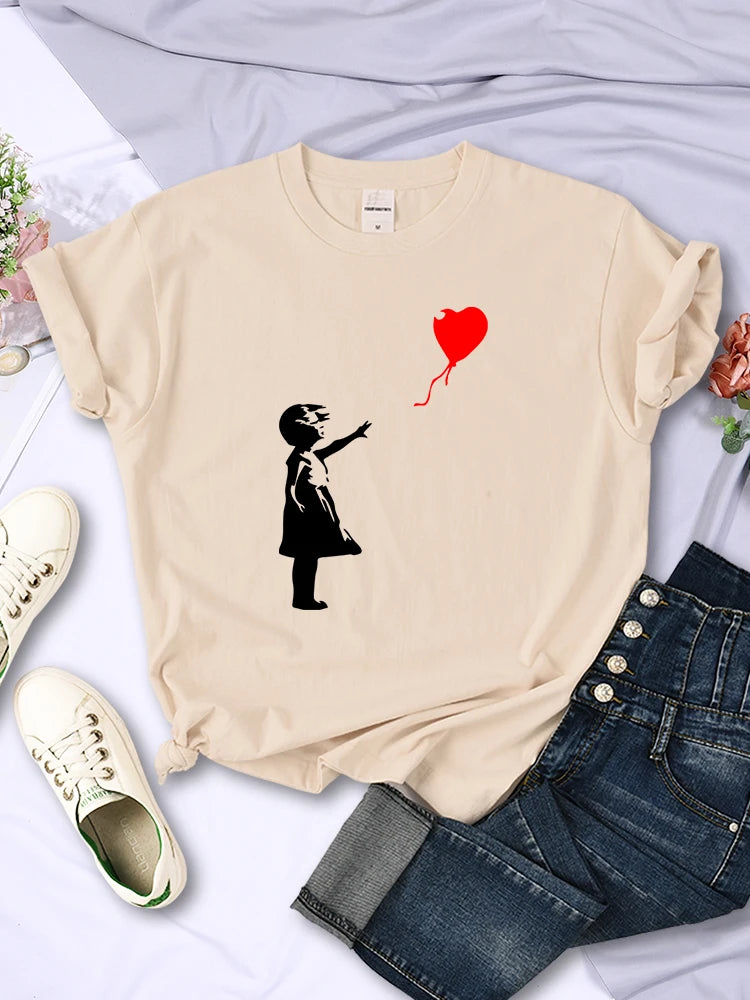 Let’S Fly Love Balloons Prints Womens T-Shirt Soft Breathable Short Sleeve Street Hip Hop Trend Tops Casual Female Tee Clothing