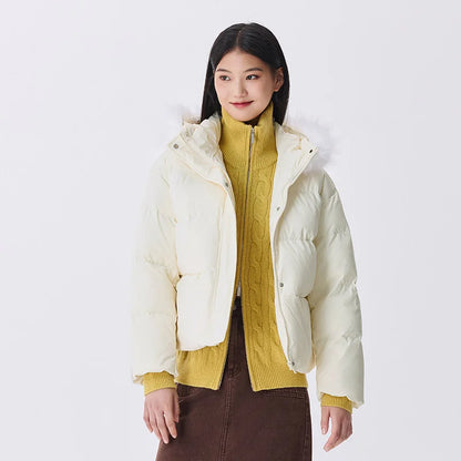 Chaqueta de plumón para mujer, con cuello de piel, con capucha, cálida, sencilla y versátil, nueva, impermeable, resistente al viento, abrigo holgado de invierno.