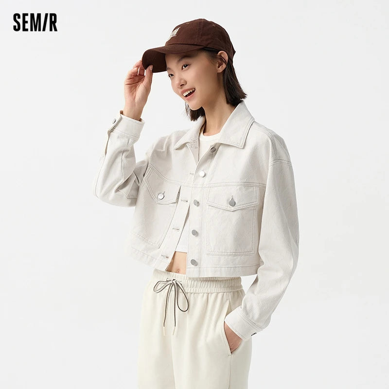 Denim Jacket Women Short Style Slimming Diamond-patterned  Spring New Pure Cotton Drop-shoulder Jacket