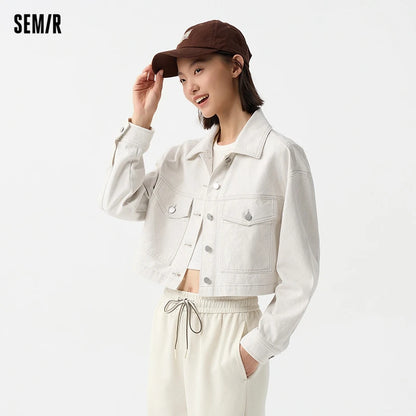 Denim Jacket Women Short Style Slimming Diamond-patterned  Spring New Pure Cotton Drop-shoulder Jacket
