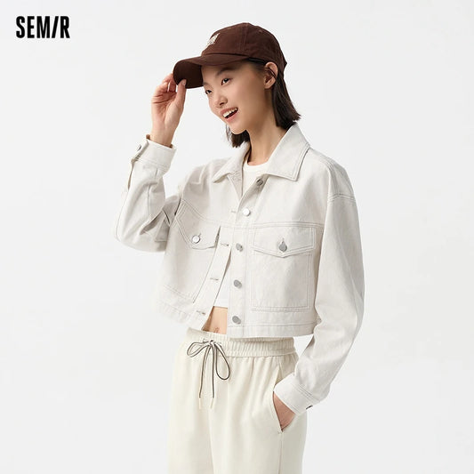 Denim Jacket Women Short Style Slimming Diamond-patterned  Spring New Pure Cotton Drop-shoulder Jacket