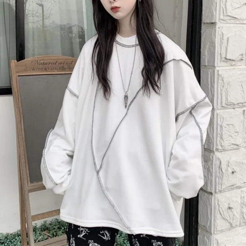 Sudadera con capucha estilo Harajuku BF, negra, estilo hip hop, para adolescentes, otoño, moderna, combinable, para uso diario, sencilla, para mujer, DF4940