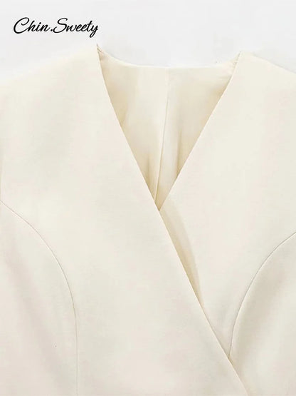 Chaqueta de traje con cinturón fino para mujer, cuello en V, hebilla, manga larga, color liso, primavera 2025, para mujer, para ir al trabajo, ropa de abrigo de cintura alta, nueva