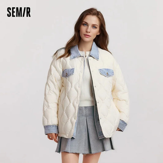 Chaqueta de plumón para mujer, de longitud media, impermeable, con parches, nueva chaqueta de plumón holgada antiestática para invierno.