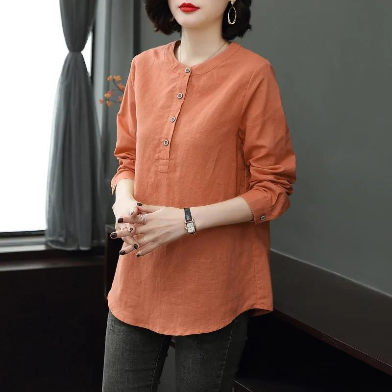 Blusas de mujer estilo primavera otoño, camisas casuales de manga larga con cuello alto, blusas, tops DF4955