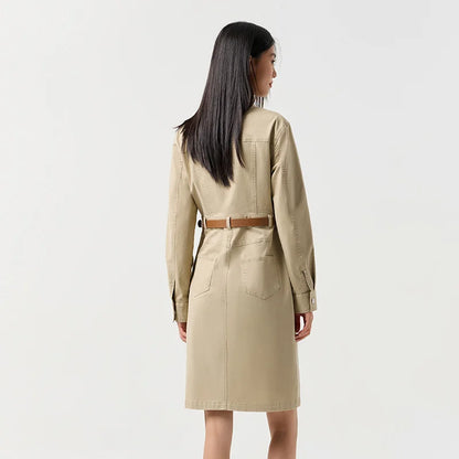 Dress Women Slit Lapel Vintage 2025 Spring New Waist-cinching Workwear Dress