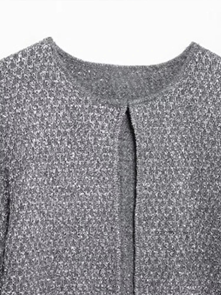 Slim Sequin O Neck Knitted Cardigan Women Long Sleeve Single Breasted One Button Sweater 2025 Spring Lady New Commute Knitwear