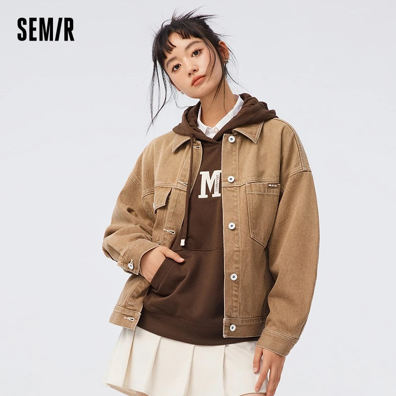 Chaqueta vaquera para mujer, con estampado completo, nueva chaqueta holgada y moderna de otoño
