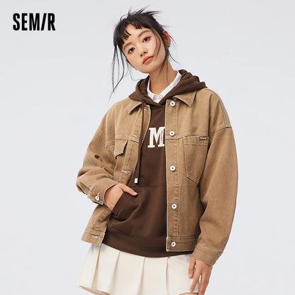 Chaqueta vaquera para mujer, con estampado completo, nueva chaqueta holgada y moderna de otoño