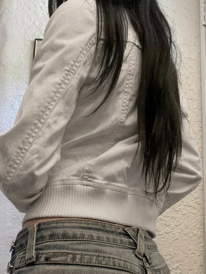 Zip Up Stand Collar Casual Y2K Cargo Jackets Women Spring Autumn Fashion Solid Basic Long Sleeve Street Coats