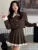 Conjuntos de falda elegante coreana de dos piezas con patchwork, mangas largas, top corto, cintura alta, minifalda plisada, otoño invierno Y2K, nuevos conjuntos