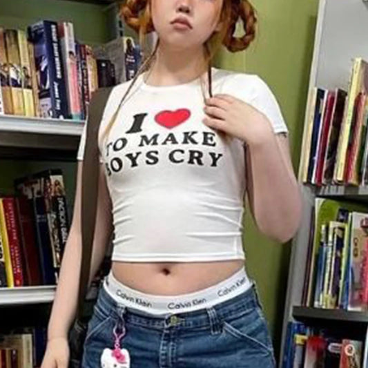 Camiseta elástica de manga corta nueva para mujer con estampado de letras, camiseta sexy para mujer