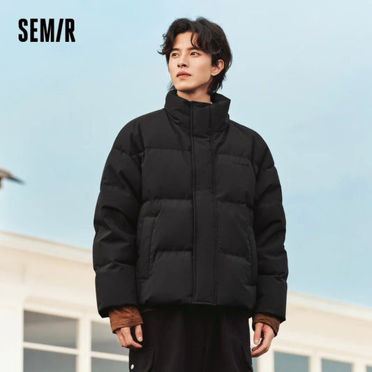 Chaqueta de plumón para hombre, de invierno, con estampado de textura de color contrastante, abrigo grueso y moderno