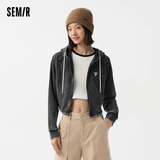 Outerwear Women Short Style Raglan-sleeved Vintage Simple Spring Slimming Skinny Hooded Jacket Sporty Style