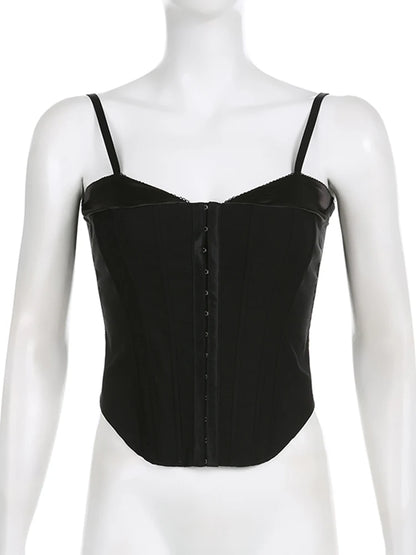 Black Elastic Women Corset Top Nightclub Sexy Fashion Buttons Tank Top Party Outfits Skinny Lady Camisole Streetwear