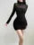 Vestido ajustado negro transparente para mujer, ropa de calle sexy y ajustada, vestidos de manga larga para mujer, conjuntos de moda de patchwork
