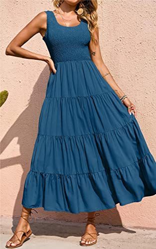 Dresses For Women 2025 Summer Sexy Elegant Sleeveless Floral Solid Color Long Dress Fashion Elastic Waist Beach Party Big Swing