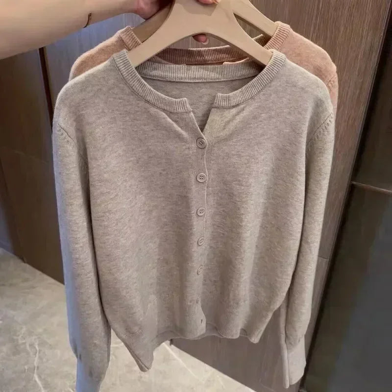 Autumn Long Sleeve Fashion Women Cardigans Sweater Knitted Coat Short Casual Single Breasted Korean Slim Chic Ladies Tops