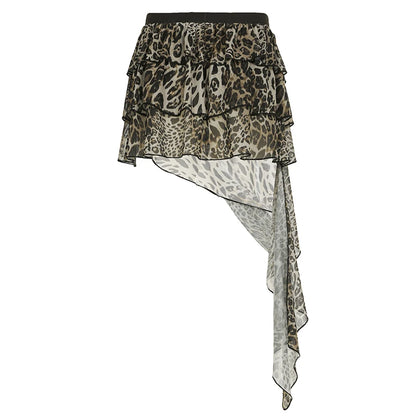 Falda de pastel irregular escalonada Hotsweet para mujer, minifalda con estampado de leopardo elegante Y2k, diseño Gyaru, nueva