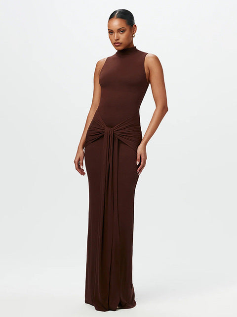 Elegant Sleeveless Bodycon Lace Up Party Evening Dress Women Autumn/Winter New2025 Slim Vestido Elastic Tight Clothing