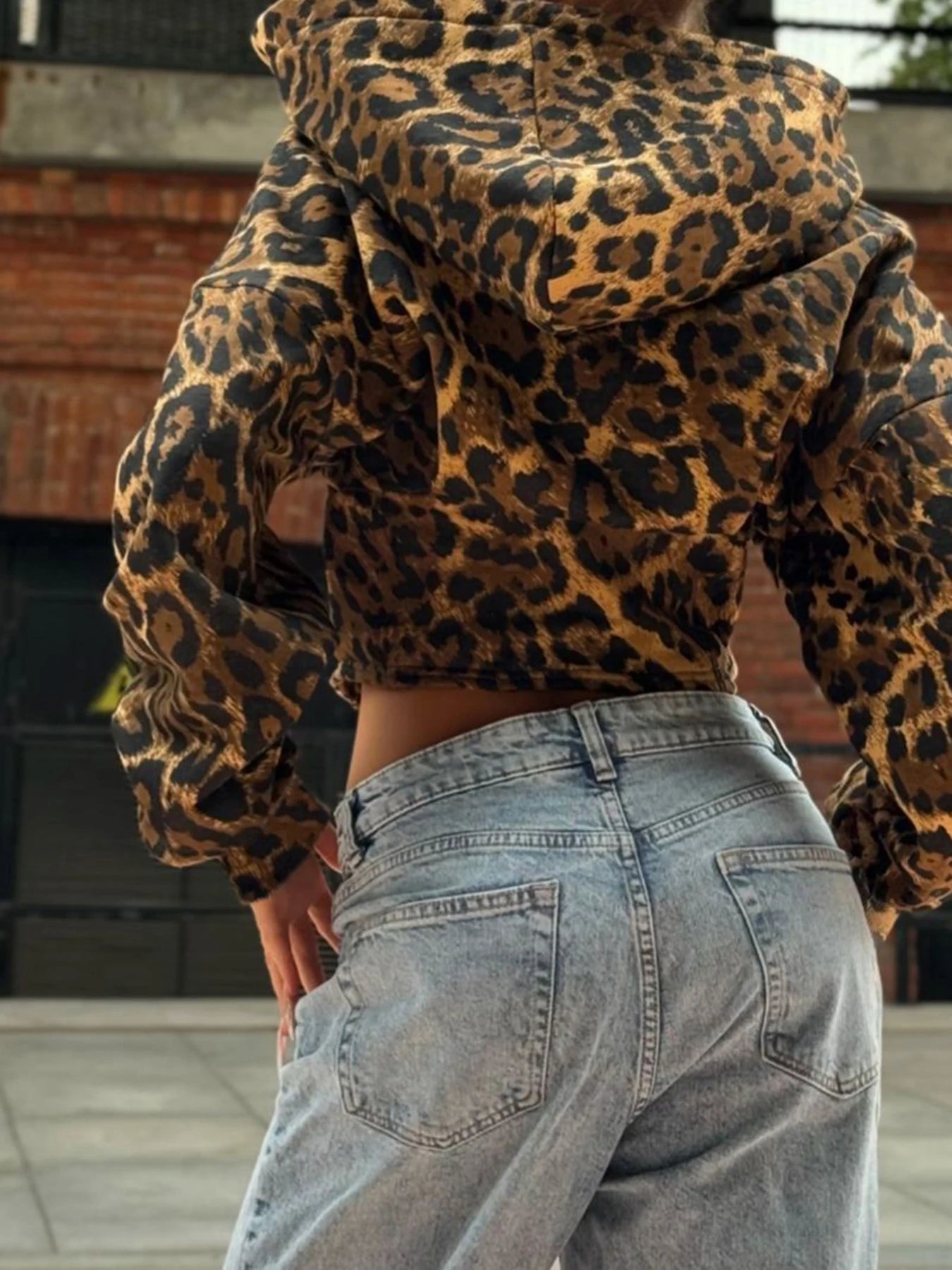 Sudadera con capucha y cremallera para mujer, de otoño, de manga larga, con cintura ajustada y estampado de leopardo, estilo urbano, Gyaru Baddie Y2k