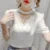 Blusas de verano para mujer, camisas, moda informal, abullonadas, de manga corta, con cuentas, cuello redondo, blusas lisas con perlas.