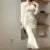 Vestidos midi ajustados de moda coreana para mujer, vestido de fiesta de sirena de oficina con cola de pez y manga larga de retazos de malla