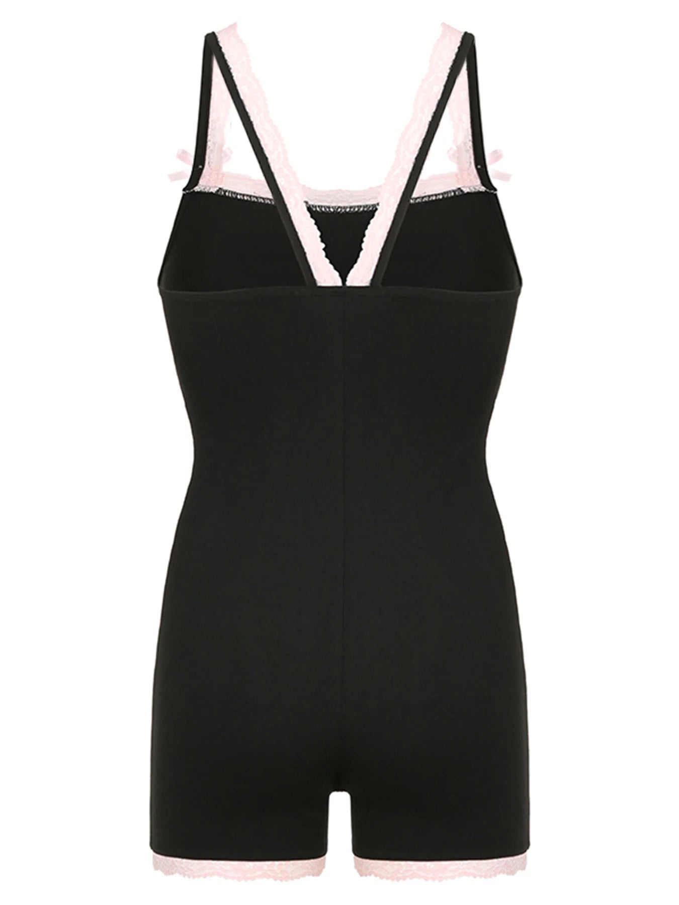 Monos ajustados y sexys con cuello cuadrado y parches de encaje en contraste para mujer, ropa bonita y estilo Y2K